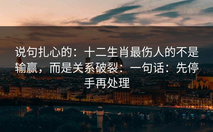 说句扎心的：十二生肖最伤人的不是输赢，而是关系破裂：一句话：先停手再处理
