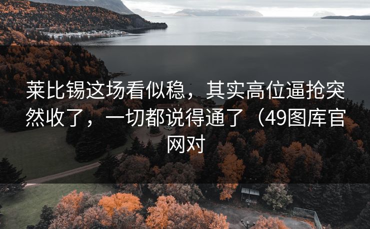 莱比锡这场看似稳，其实高位逼抢突然收了，一切都说得通了（49图库官网对